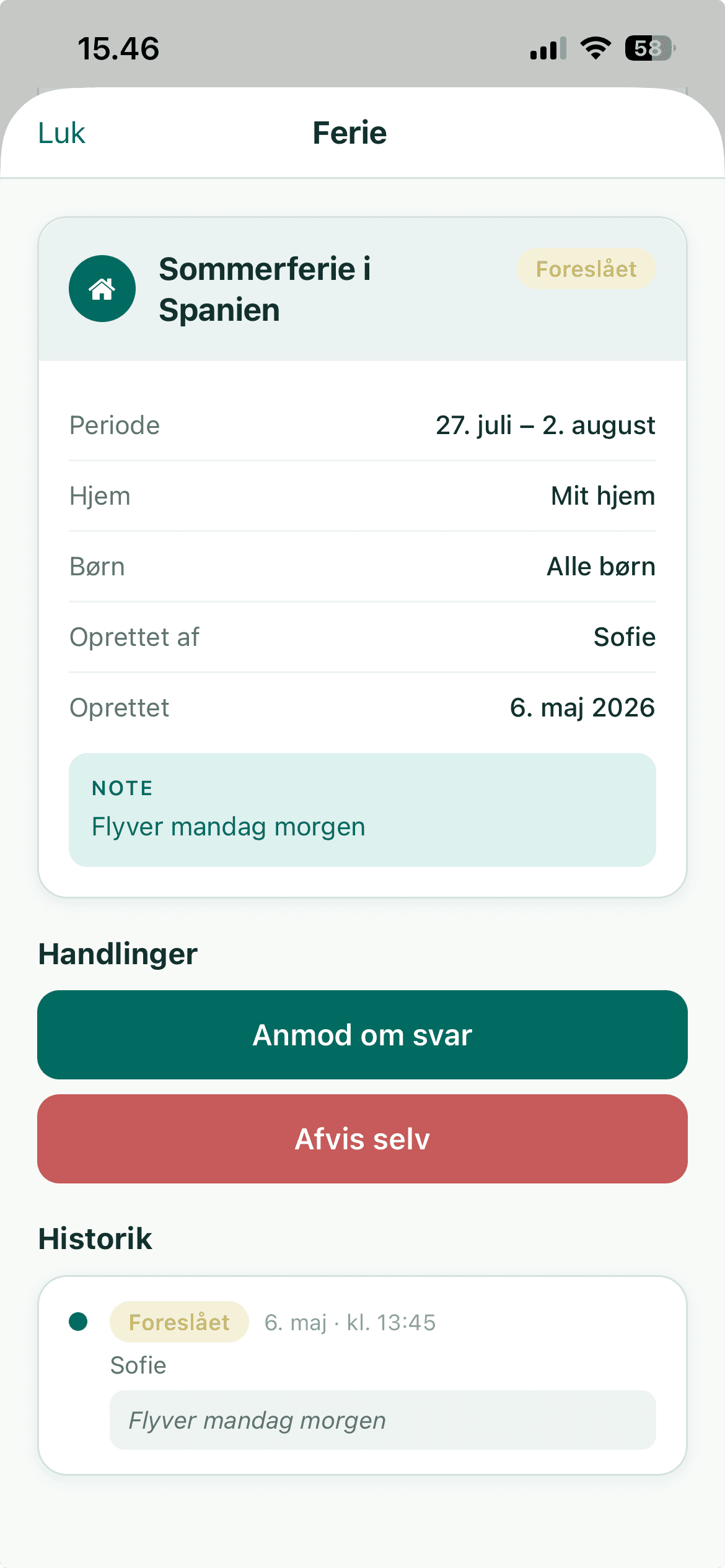 Feriedetaljer i To Hjem-appen